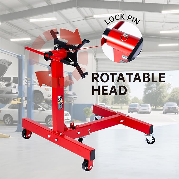 1500 lbs Cast Iron Heavy-Duty Foldable Engine Motor Stand for Vehicle Maintenance and Auto Repair with 360° Rotating Head, 4 Adjustable Arms and 5 Casters