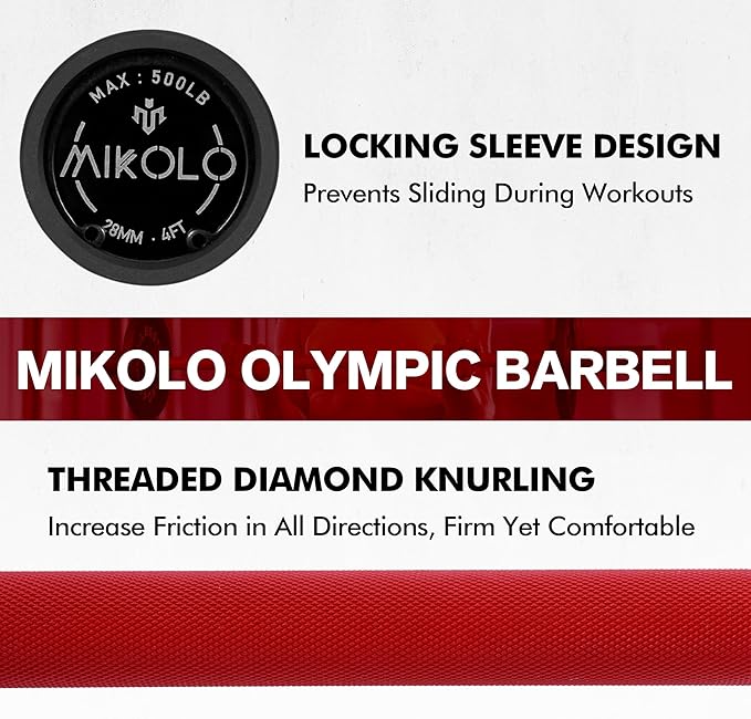 Mikolo 7ft Olympic Barbell, Barbell for Weightlifting and Powerlifting 45lb, Olympic Bar for 1500lbs Capacity, Weight Bar Fit 2” Standard Weights
