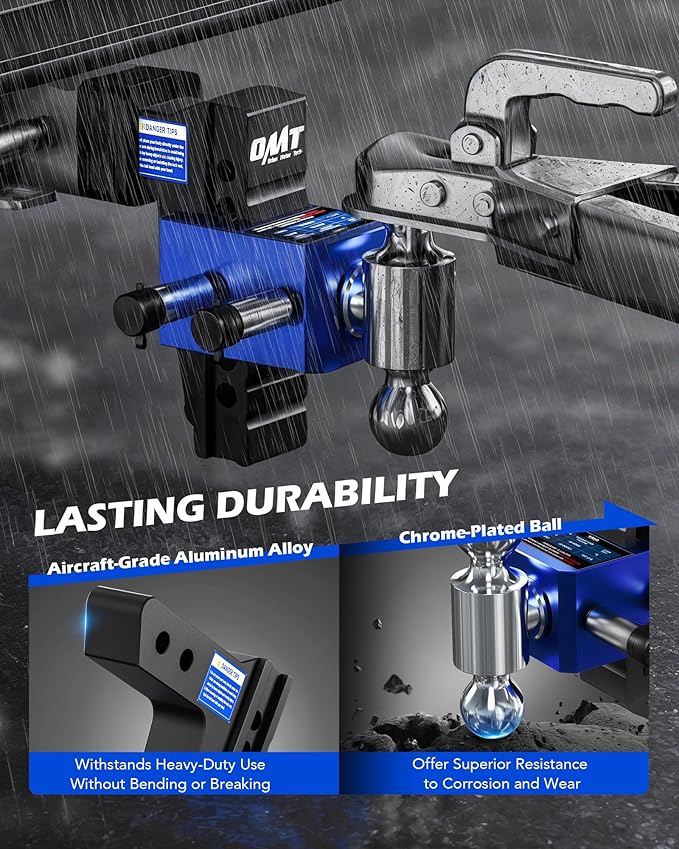 Orion Motor Tech Adjustable Trailer Hitch, Heavy Duty Drop Hitch 2 inch Receiver, 6" Drop & Rise Hitch with 2" & 2-5/16" Balls, 360° Dual-Ball Mount with 12500 lb. Towing Capacity for Class III & IV