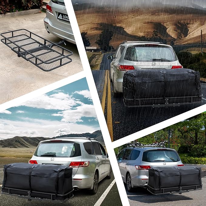 Leader Accessories Trailer Hitch Cargo Carrier Rack with Bag, 60"x24"x6" Folding Hitch Mount Vehicle Carrier Basket for SUV, RV, Truck, Van, Fits 2" Receiver, 500 lbs Load Capacity