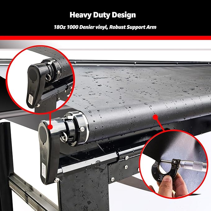 CLee Zen RV Slide-Out Awning Cover Full Kit Black, Disassembly-Free Adjustment, Design Quick Fabric Tension Control, All-Weather Protection, Fits Most RV Models, 11'6" (Fabric 11'1")