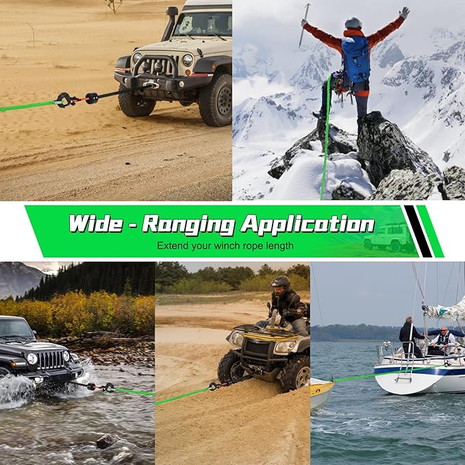 Synthetic Winch Rope Extension, 3/8Inch x 50Ft 26500 Lbs Winch Extension Cable Replacement Tow Ropes Line for Off Road Vehicle ATV UTV Truck SUV Jeep (Green)
