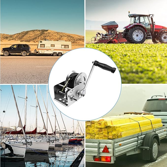 2500lbs Hand Winch Heavy Duty Boat Trailer Winch Two-Way Ratchet Gear Manual Winch Hand Crank Crane Weight Pulling for ATV Truck Towing Rope Winch