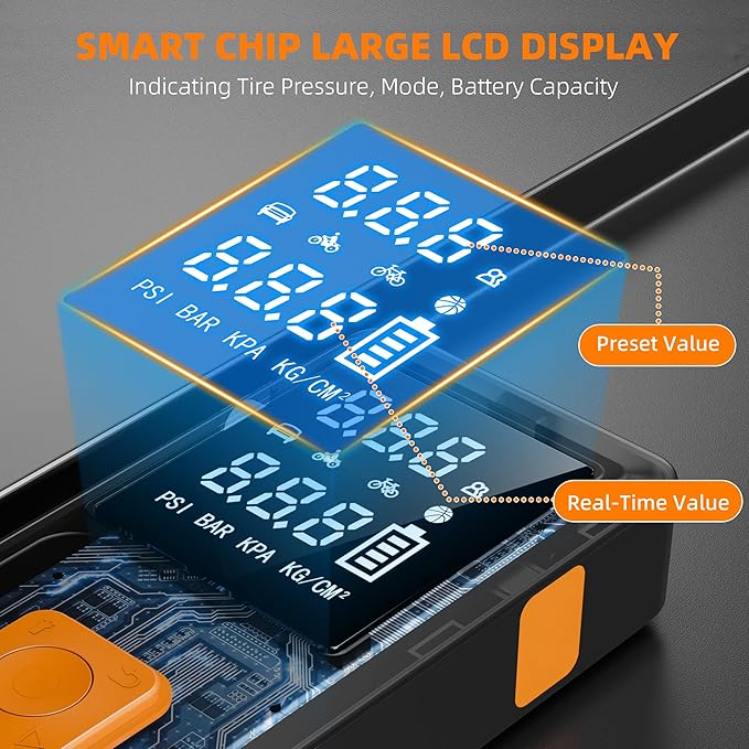 Jump Starter with Air Compressor, 4000A 12V Car Battery Jumper Starter Box (10.0L Gas/8.0L Diesel) with Jumper Cables, LCD Display, 150PSI Tire inflator, LED Flashlight & Power Bank