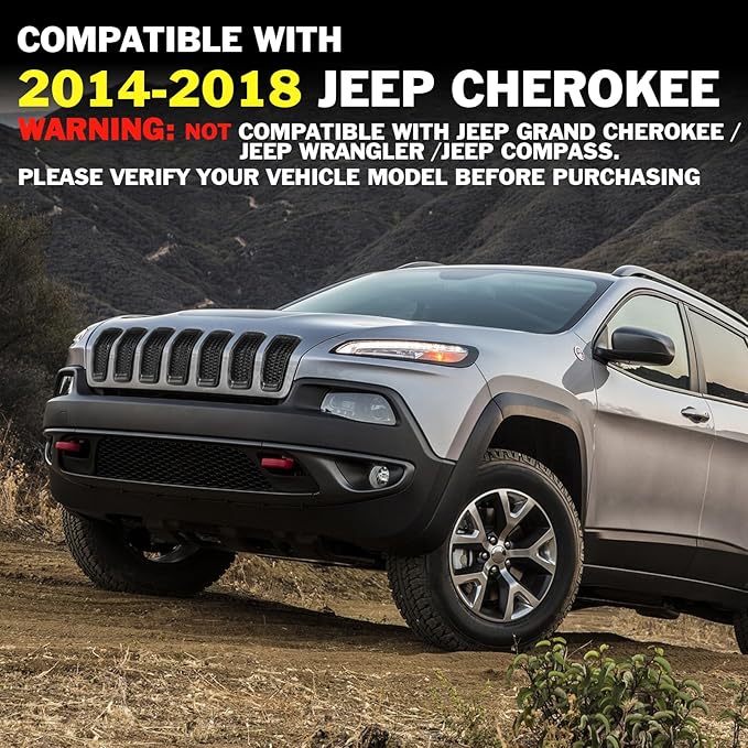 JINCHEN 7pcs Grill Mesh Inserts Fit for Jeep Cherokee 2014-2018, Honeycomb Mesh Front Grill Inserts Grille Cover Frame Trims (Retro Gray)