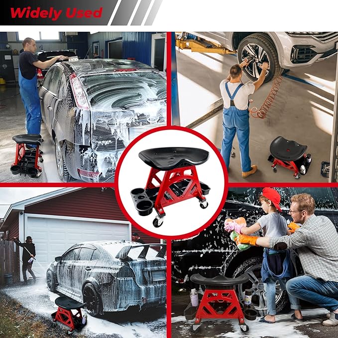 ROBLOCK Durable Mechanic Stool Chair With Wheels, Heavy Duty Garage Shop Rolling Seat, Car Detailing Creeper With Tool Tray for Workshop, Auto Repair Shop and Home