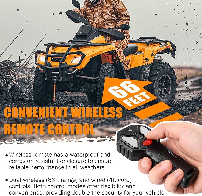 ZESUPER 4500 lb Winch Electric Winch with Wireless Remote Waterproof IP67 Synthetic Winch Rope Hawse Fairlead Handheld Remote ATV UTV Winches 12V Portable Power Winch