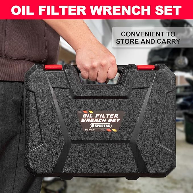 Spurtar Swivel Oil Filter Wrench Set of 7, Adjustable Wrench 2-3/4" to 5-1/4" (70-133mm), 9" & 12" Universal Oil Filter Pliers, 3-Jaw Oil Filter Removal Tool for 4S Shop Auto Repair Mechanic DIY