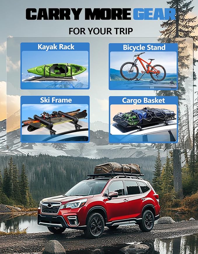FengYu Heavy Duty Lockable Roof Rack Cross Bars Compatible with Subaru Forester Wilderness 2022-2026, All-Metal Aluminum 330lbs Roof Aluminum Roof Rails Crossbars Black Rooftop Cargo Luggage