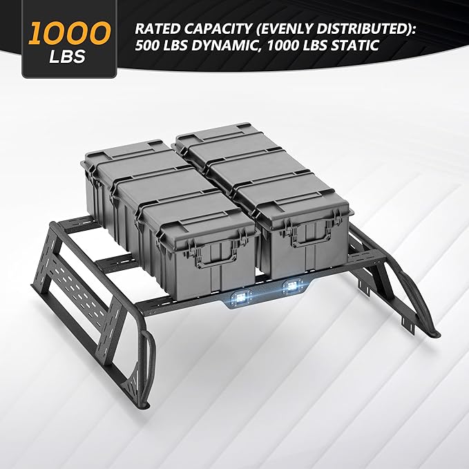 13.8" High Overland Bed Racks Truck Cargo Carrier Compatible with 2019-2026 Silverado 1500 & GMC Sierra 1500 with 2 LED Lights and Bed Rails, Full-Size Truck Rear Ladder Rack Back Cross Bars