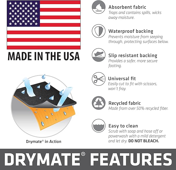 Drymate Garage Floor Mat, (17' x 7'4"), Protects Surfaces, Transforms Garage, Absorbent, Waterproof, Durable (USA Made) (Charcoal) (Includes Double Sided Tape)