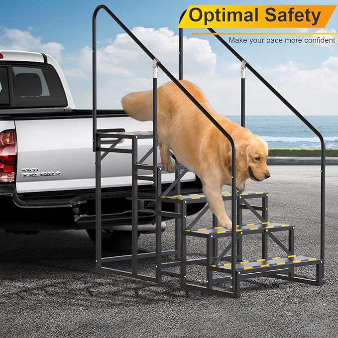 RV Steps with Handrail, Hot Tub Steps with Handrail, Portable Stairs Steps for 5th Wheel RV, Mobile Home Stairs Outdoor RV Step (5 Steps with 2 Handrails)