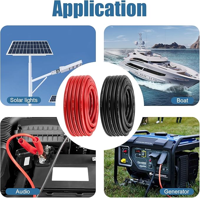 8 Awg Battery Power Cable -10FT Red + 10FT Black 8 Gauge Flexible Welding Cable OFC Copper Wire with Lugs Terminal Connectors and Heat Shrink Tube for Automotive, Battery, Inverter,Boat and Generator