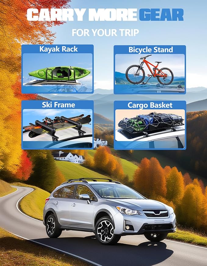 FengYu 300lb Lockable Roof Rack Cross Bars Compatible with 2013-2017 Subaru XV Crosstrek & 2012-2016 Impreza, Heavy Duty Aluminum Roof Rails Crossbars Cargo Bars Canoe Rooftop Black Carrier Luggage