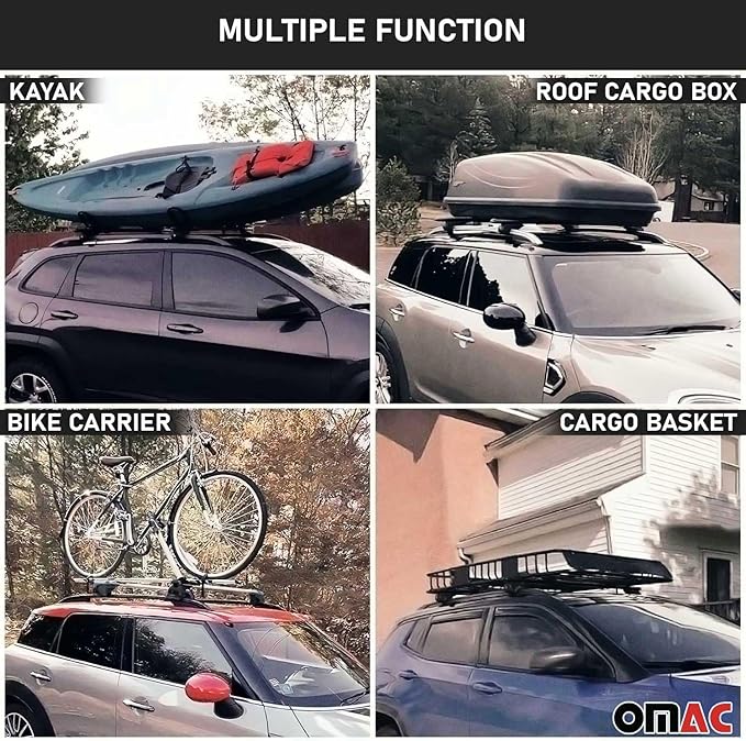 OMAC Roof Rack Cross Bars for Ford Edge 2007-2014 Lockable 198Lbs Aluminium Black 2Pcs fits Cargo Carriers Canoe Kayak Bike Snowboard