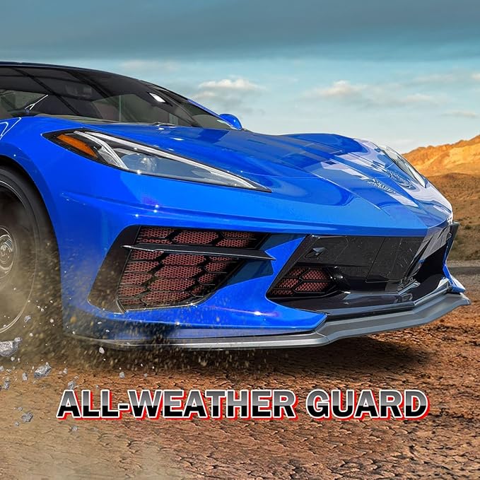 4Pcs Black Upgraded Front Outer & Inner Radiator Guard,Body Bumper OEM Style Front Outer Grill Guard Car Grille Vents Insert Mesh Set for Corvette C8 Stingray Z51 Convertible/HTC 2020-2025