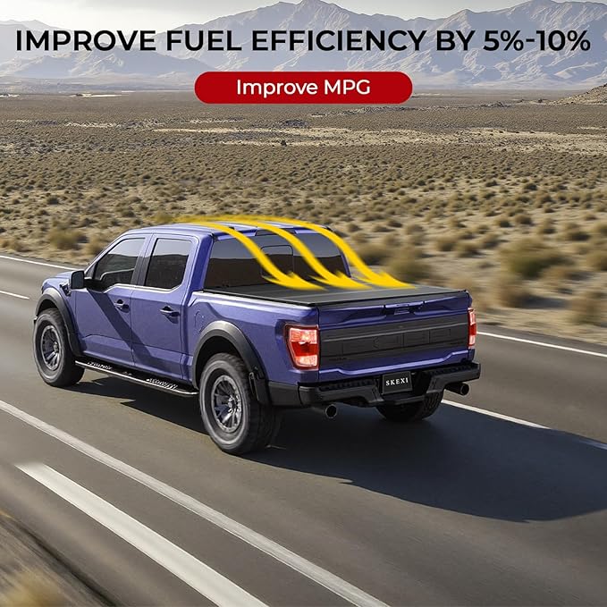 FRP Tonneau Cover Truck Bed for Chevy Silverado/GMC Sierra 1500 5.8ft Bed 19-25, Hard Tri Fold Heavy-Duty Locking Drill-Free Install Dustproof Waterproof Fiberglass Anti-Theft Security (69.3")