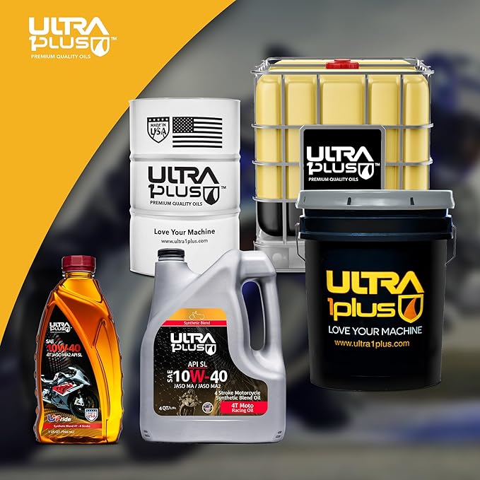 ULTRA 1PLUS SAE 10W-40 4T Motorcycle Synthetic Blend Motor Oil API SL JASO MA2-3 Quarts