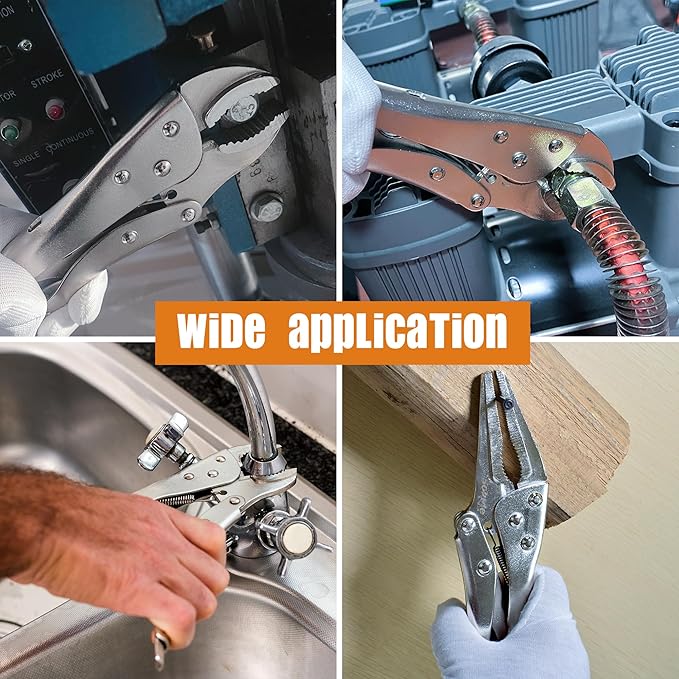 5-Piece Heavy-Duty Locking Pliers Tool Set with Case, 5", 7" & 10" Curved Jaw Adjustable Vise Grip Pliers and 7" & 9" Long Nose Welding Clamps for DIY Projects,Mechanic and Woodworking