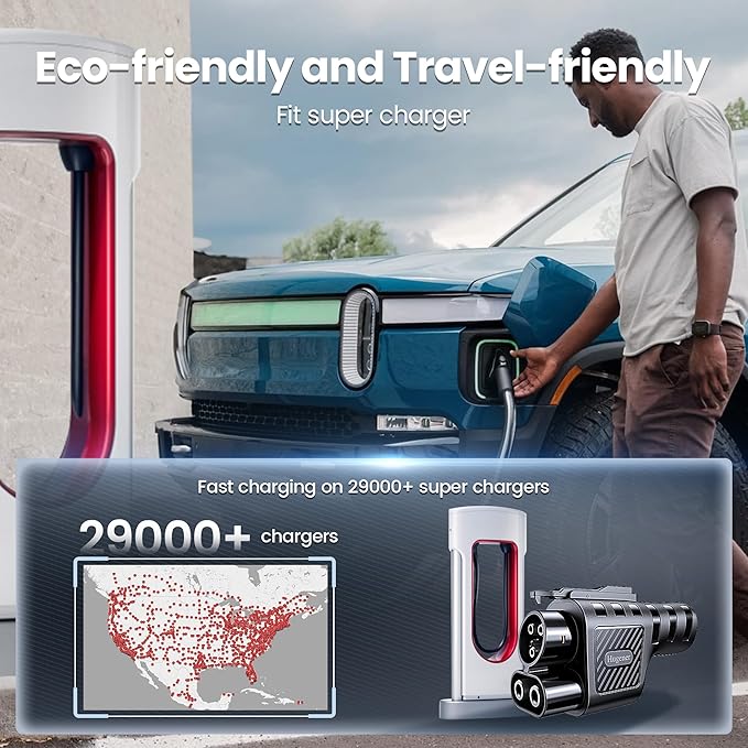 2025 NACS to CCS1 EV Charging Adapter for Tesla Supercharger V3/ V4, Max 500A 1000V DC Fast Charging with UL Safety Certified Overheat Protect, Fits Rivian, Ford, GM CCS1 EVs with Vortex Plug