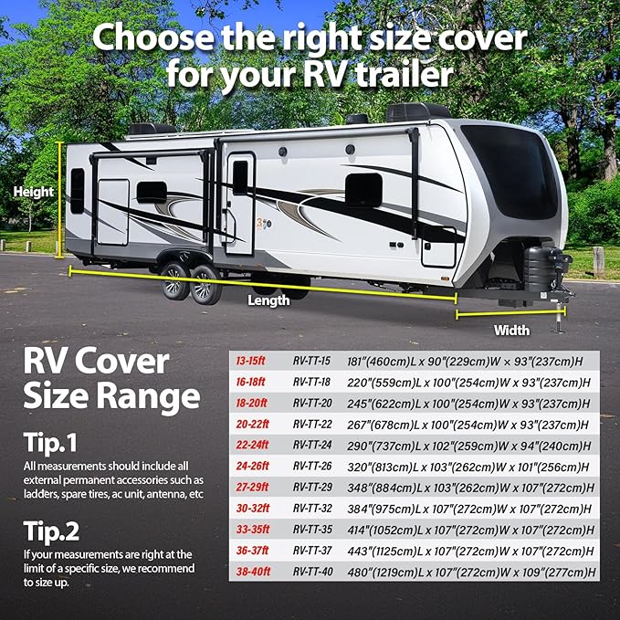RV Cloud Travel Trailer Cover Fits 20'-22' Lightweight, Waterproof, Windproof, UV Protection, Breathable Air Vents, Durable Camper Cover with Tire Covers, RV Trailers