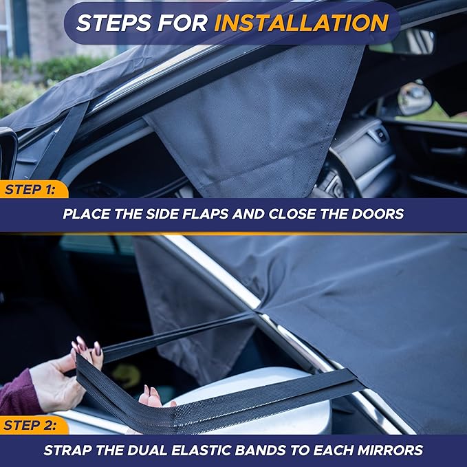 EcoNour Jeep Windshield Snow Cover | Durable 600D Oxford Fabric Winter Car | Windshield Ice Cover for Jeep Wrangler, Bronco, Gladiators | X-Small