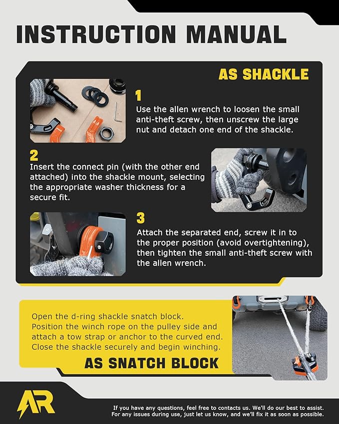 Snatch Block Separate Shackle, 3/4" D Ring Shackle with Pulley, 57320lbs Break Strength, Towing Winch Snatch Block for Off Road Vehicle Recovery, Black Orange 1-Pack