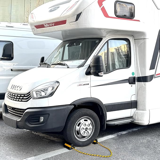 OULEME Heavy Duty Rubber Wheel Chocks, 2 Pair, Non-Slip Tire Stopper Blocks with Rope, for RV Camper Travel Trailers Motorhome Aircraft Car Truck