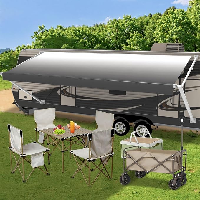 RV Awning Fabric Replacement,18.5oz Heavy-Duty Vinyl Camper Awning Replacement,RV Canopy Replacement,Trailer Awning Universal for Camper Travel Trailers,Grey Fade 11'(Fabric 10'2")