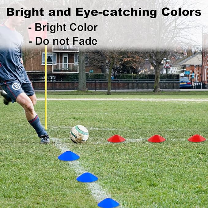 60PCS Soccer Cones with Strap Carry Bag Agility Disc Cones Soccer Training Cones, Field Marker Sport Training Cones for Challenge Football Basketball Skating Kids Games Outdoor Indoor