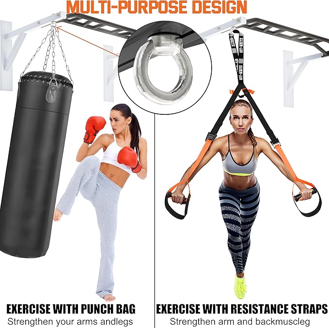 Upgraded-HWOOUSA Pull Up Bar Wall Mounted,Heavy Duty Multi Grip Bar with 14 Grip Positions,Space Saving Home Gym Equipment -Ideal for Garage,Outdoor Strength Training, Chin Up Bar,Supports to 600 Lbs