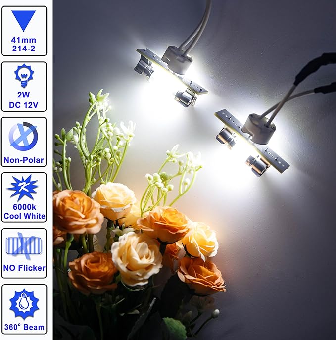 4PCS RV Refrigerator Fridge Light Bulb 41mm, DC12V LED Festoon Bulb, 214-2 578 211-2 Trailer Camper Motorhome RV 212-2 Interior Car Reading Dome Map Trunk Door License Plate Courtesy Lights Bright