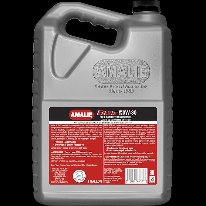 Amalie Elixir Full Synthetic 0W-30 (160-65717-36) 1 Gallon Bottle, Pack of 4 | Made in USA