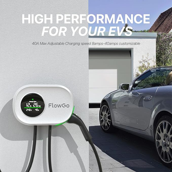 Level 2 EV Charger 40A Smart Electric Car Home Charger Motion-Activated Display 240V with NEMA 14-50 Plug J1772 Connector 25FT Cable APP and WiFi Vehicle Charging Stations ETL Listed