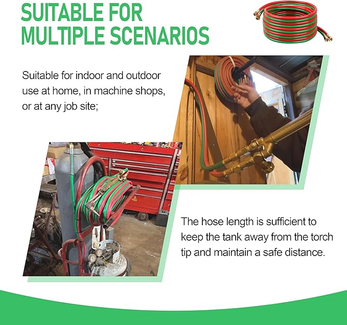 Oxygen Acetylene Hose 1/4-Inch × 25FT with 9/16”-18 B Fittings Welding Cutting Torch Twin Hose (25FT)