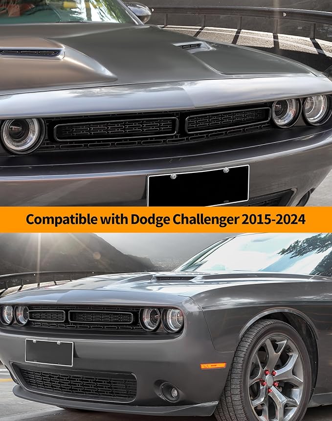 Hoolcar Front Grille Radiator Grille Insert Cover Grillwork Trim Compatible with Dodge Challenger 2015-2024, Exterior Accessories, Matte Black, 2pcs