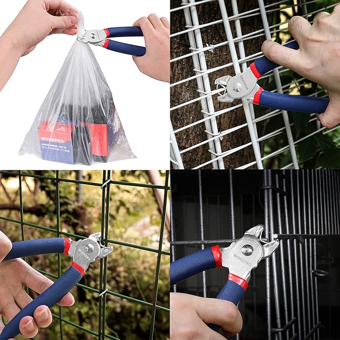 WORKPRO Hog Ring Pliers with 500 Pcs 3/4" Hog Rings, Galvanized Steel Hog Rings Perfect for Furniture Upholstery, Auto Upholstery, Plastic Meat & Sausage Casings