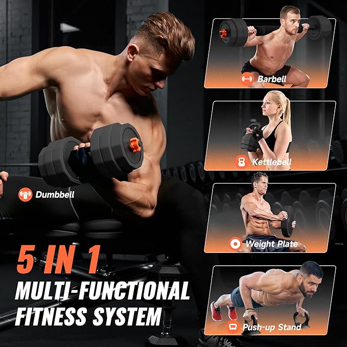 Adjustable Dumbbell Set (25/45/65lb) | Double Reinforced Locking | 5-in-1 Free Gym Weights Used as Barbell, Kettlebells, Push up Stand for Home Men Women