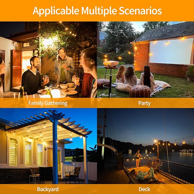 108FT LED Outdoor String Lights, IP65 Waterproof, S14 Shatterproof 27FT*4 Pack Outdoor String Lights (Maximum 918FT) Edison Vintage Bulbs Patio, Balcony, Deck, Garden Lights