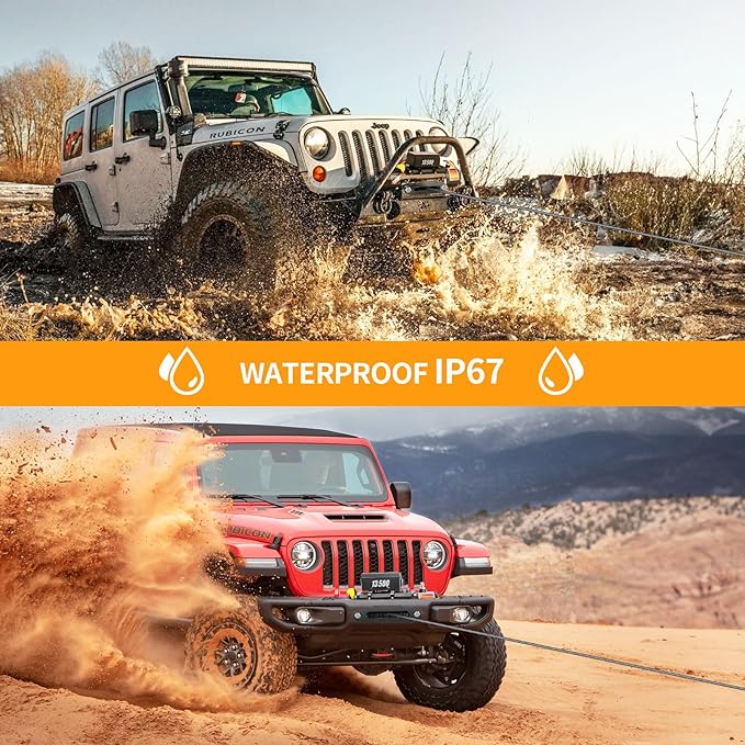 CXRCY 12V Electric Winch,13500LBS Load Capacity Synthetic Rope Towing Winches for Jeep Truck SUV,with Wired Handle and Wireless Remote