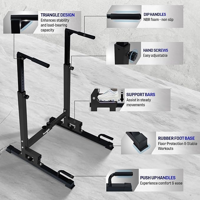 Yes4All Dip Stand 500 LBS Capacity, 80 Levels Adjustable Dip Bars, Dip Station Machine for Home Gym