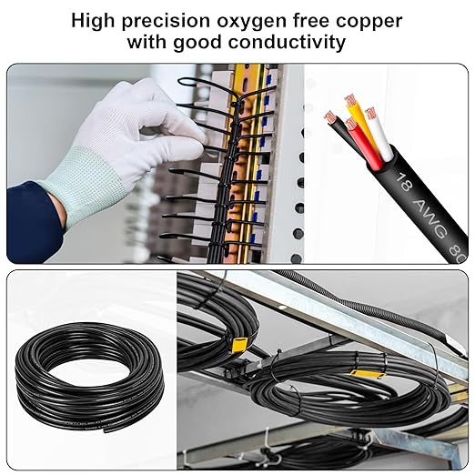14 Gauge 4 Conductor 14/4 Wire, 50FT PVC Stranded Oxygen-Free Copper for LED Lighting, Outdoor, Automotive