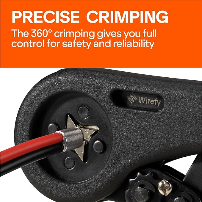 Wirefy Ratcheting Ferrule Crimping Tool | Adjustable Hand Crimper for Wire Ferrules & Terminals (28–7 AWG / 0.08–10 mm²) | Ergonomic Non-Slip Handle for Professional Electrical Work