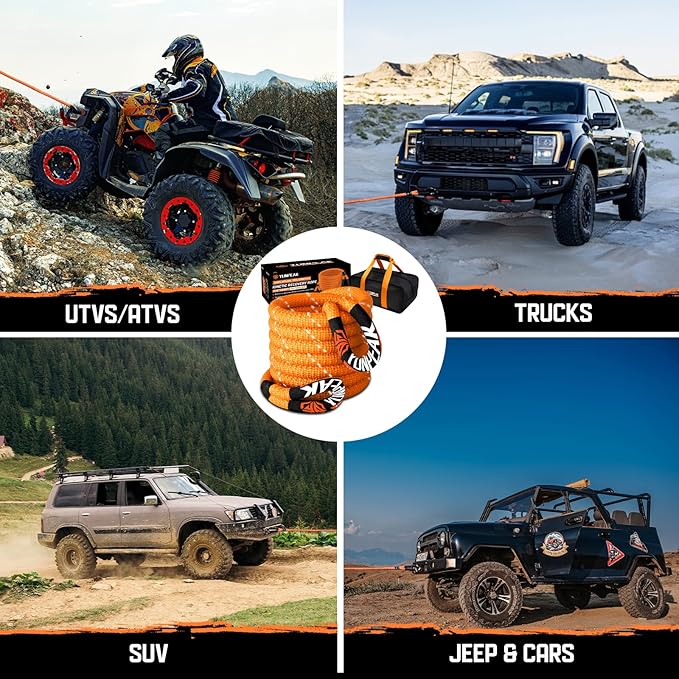 7/8" x 30ft Heavy-Duty Kinetic Recovery Rope – 31,700lbs Break Strength – Ideal for Trucks, SUVs, Jeeps, UTVs, ATVs & Tractors (Orange)