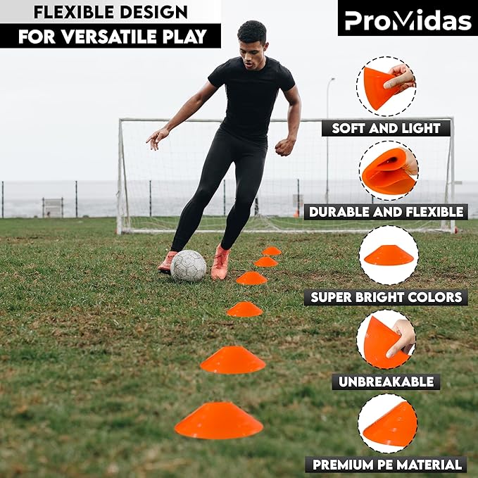 Disc Soccer Cones for Training Kids with Mesh Bag & Strap - Small Plastic Cones for Sports Training - Flexible Conos for Soccer Practice Equipment, Basketball & Football Drills Equipment
