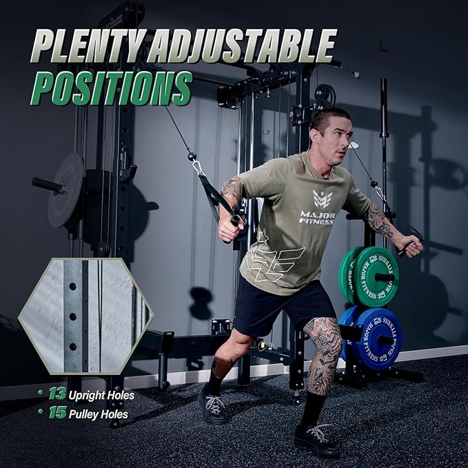 MAJOR FITNESS F35 Folding Power Rack 4-in-1 Home Gym with Cable Pulley System, Multi-Grip Pull-Up Bar, Landmine, 80+ Exercises Space-Saving Gym Equipment Easy Folding for Small Spaces