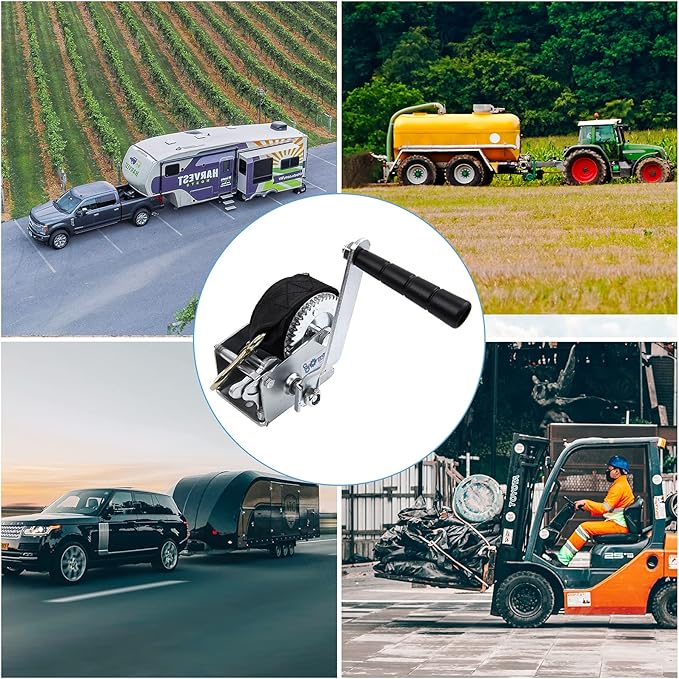 600lbs Hand Winch Heavy Duty Boat Trailer Winch Two-Way Ratchet Gear Crane Weight Translating Hand Crank Winch with 5m Nylon Strap for ATV Truck Towing Rope Winch