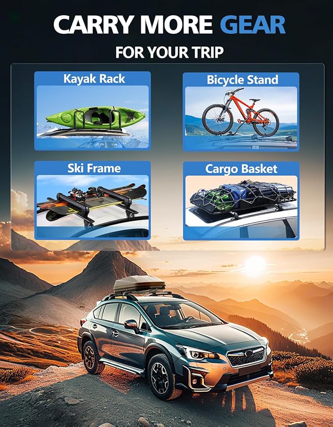 FengYu 330lbs Heavy Duty Lockable Roof Rack Cross Bars Compatible with Subaru Crosstrek 2018-2023 & Impreza 2017-2023 (with Raised Rails), All-Metal Aluminum Roof Rails Crossbars Rooftop Cargo Bars