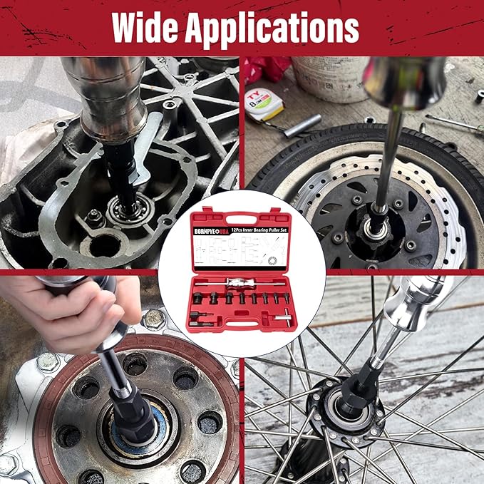 12pcs Blind Hole Collet Bearing Puller Set, Internal Bearing Extractor Puller Kit Slide Hammer Bearing Puller Set with Expandable Collets 8-32MM Insert Bearing Remover Set Tool (Red)