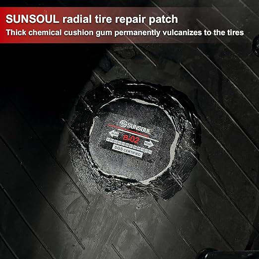 SUNSOUL 10Pcs Bias Tire Patch 3.75" x 3.75", Heavy Duty Round Tire Repair Patches for Car Truck Tractor Agricultural Vehicles